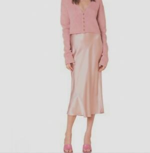 Cardigan and Aline Satin Skirt Set